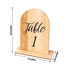20-Pack Natural Wooden Table Numbers 1-20 Rustic Arch Design with Removable Base - Ideal for Banquets and Receptions 4.5"