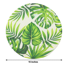 4-Pack Table Placemats Tropical Leaf Design Green Cotton Round - Woven Indoor/Outdoor Dining Mats 15"