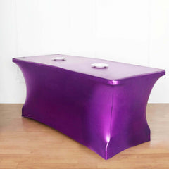 Metallic Purple Stretch Spandex Rectangle Tablecloth 6ft Wrinkle Free Fitted Table Cover for 72"x30" Tables