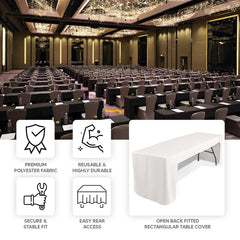 Fitted Polyester 96"x30" Rectangle Tablecloth Black with Open Back Design - Easy to Maintain and Wrinkle-Resistant Table Cover for Trade Shows & Displays