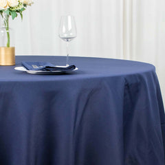 Premium Polyester 132" Round Tablecloth Navy Blue - Seamless 220GSM Wrinkle-Resistant Table Cover