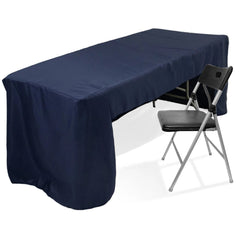 Fitted Polyester 96"x30" Rectangle Tablecloth Navy Blue with Open Back Design - Easy to Maintain and Wrinkle-Resistant Table Cover for Trade Shows & Displays