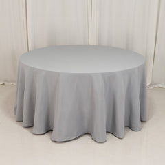 Premium Polyester 120" Round Tablecloth Silver - Seamless 220GSM Wrinkle-Resistant Table Cover