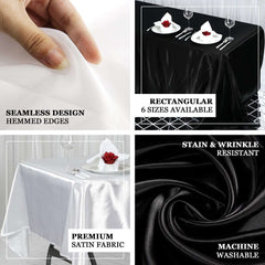 Satin Rectangular 72"x120" Tablecloth White - Smooth & Easy to Maintain Table Cover For Classy Weddings & Events
