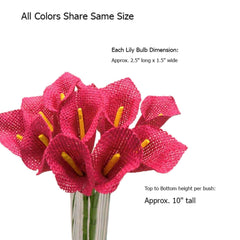 6 Bushes 36 Pcs 10" Fuchsia Burlap Calla Lily Flowers With Stems
