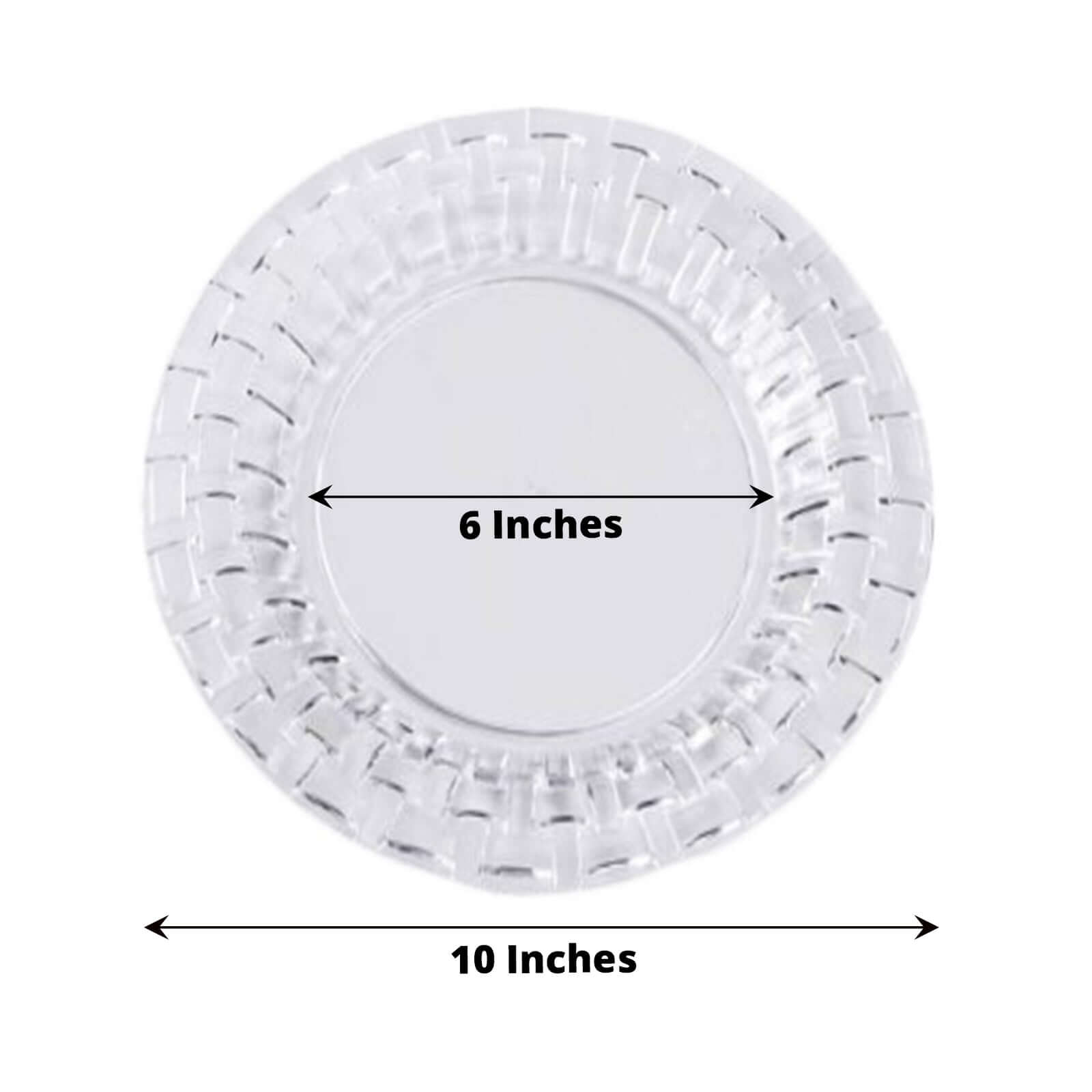 10-Pack Plastic Dinner Plates Clear Basketweave Rim - Durable Disposable Dinner Plates 10"