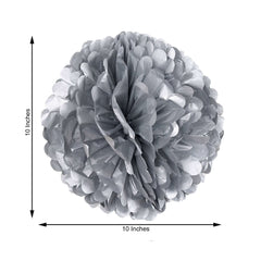 6 Pack 10" Silver Tissue Paper Pom Poms Flower Balls, Ceiling Wall Hanging Decorations