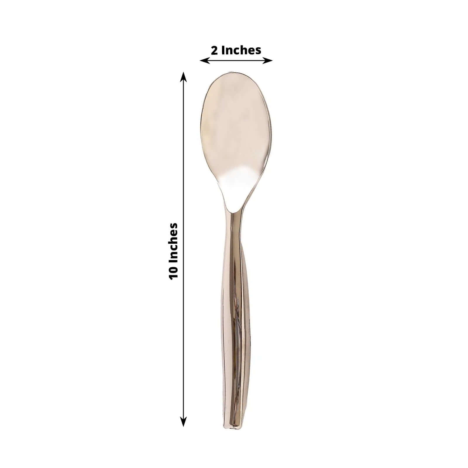 10-Pack Plastic Serving Spoons Silver - Food Safe Durable Large Disposable Classic Serving Utensils with Shiny Metallic Finish for Buffet & Party Tables 10"
