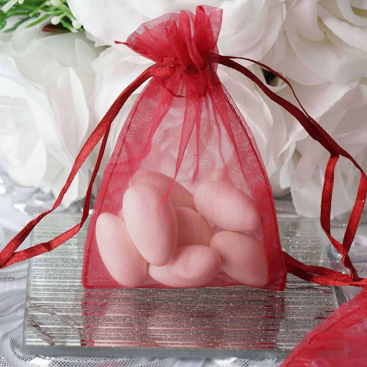 10 Pack 3"x4" Burgundy Organza Drawstring Wedding Party Favor Gift Bags - Clearance SALE
