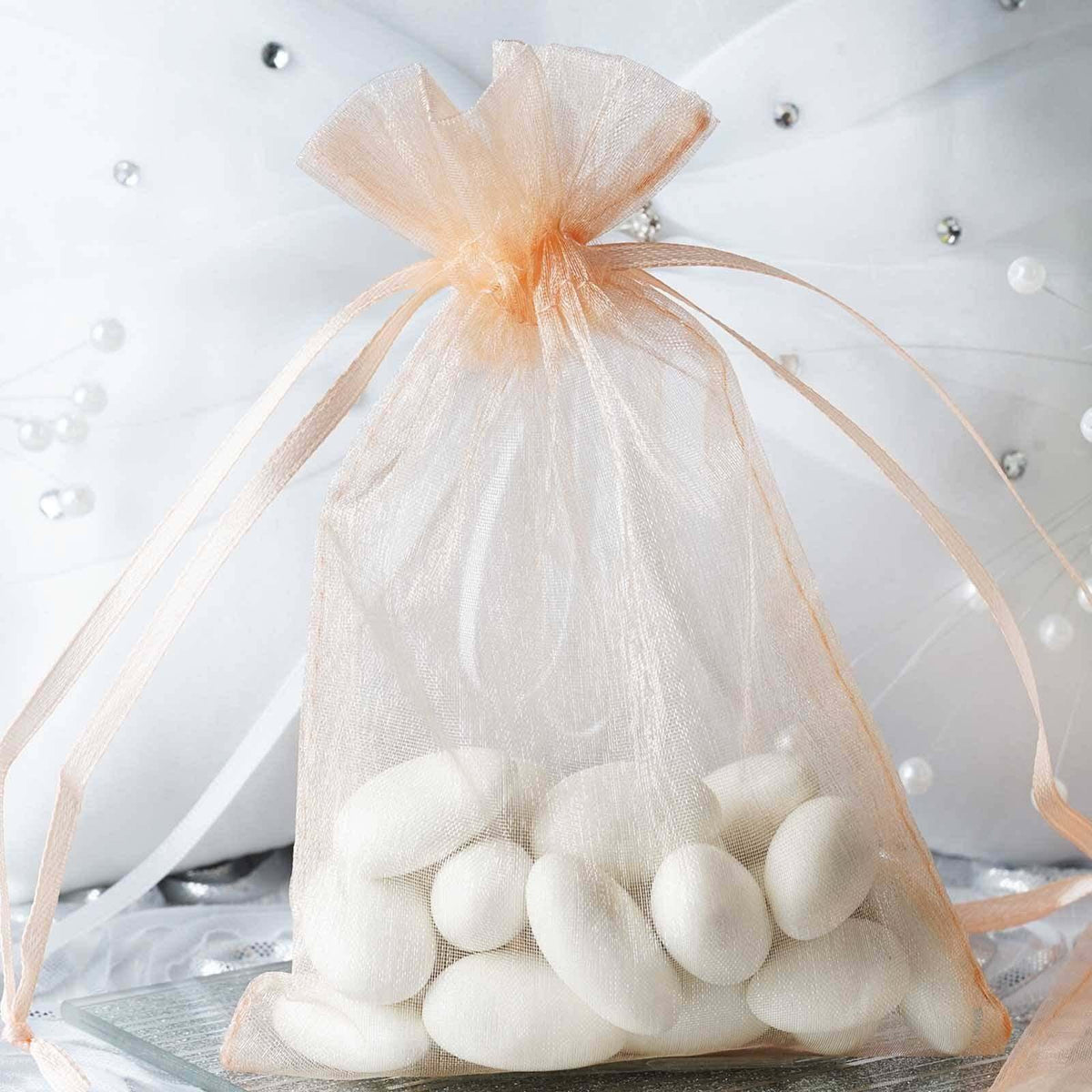 10 Pack 4"x6" Peach Organza Drawstring Wedding Party Favor Gift Bags - Clearance SALE