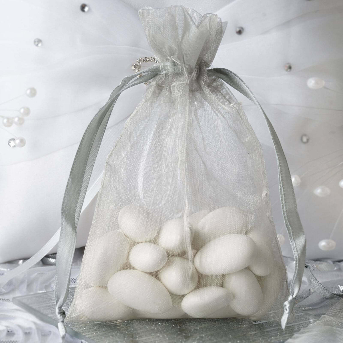 10 Pack 4"x6" Silver Organza Drawstring Wedding Party Favor Gift Bags