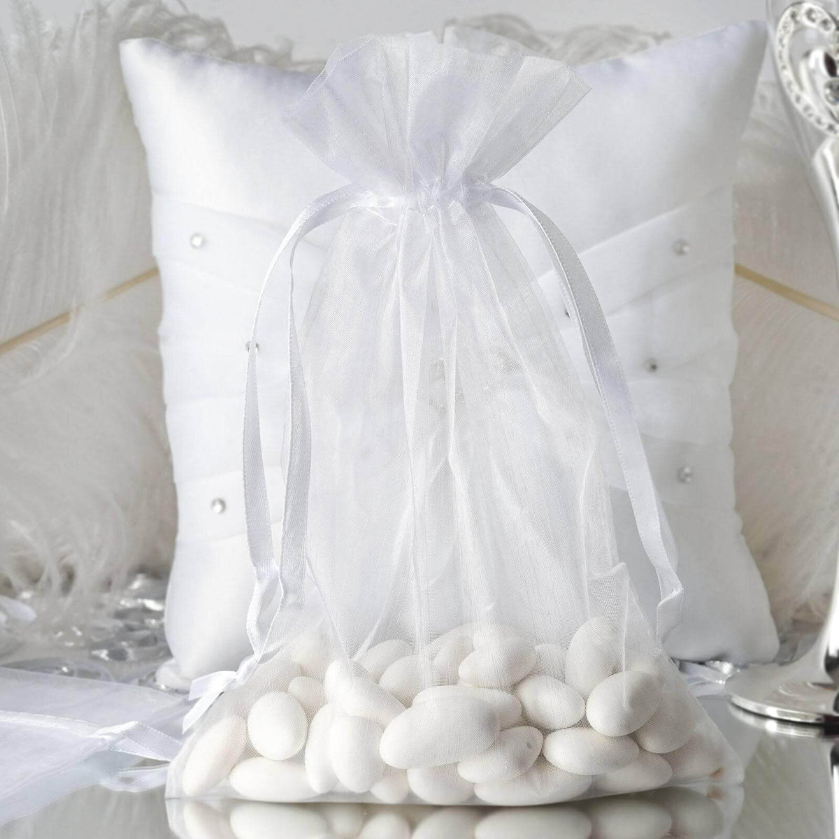 10 Pack 6"x9" White Organza Drawstring Wedding Party Favor Gift Bags