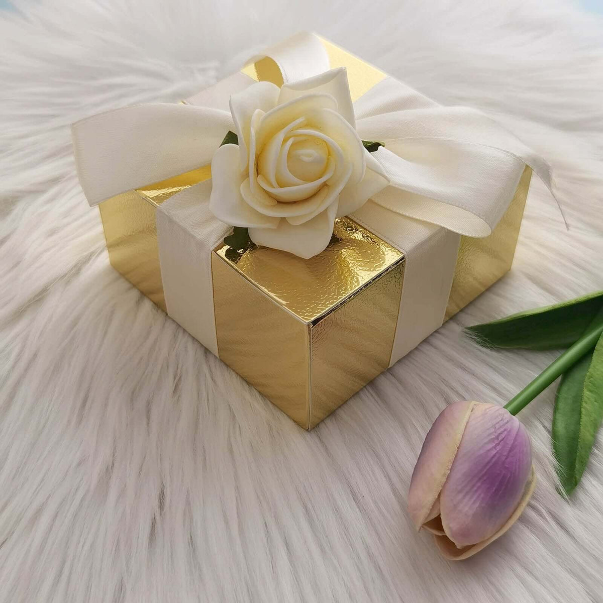 100 Pack 4"x4"x2" Gold Cake Cupcake Party Favor Gift Boxes, DIY