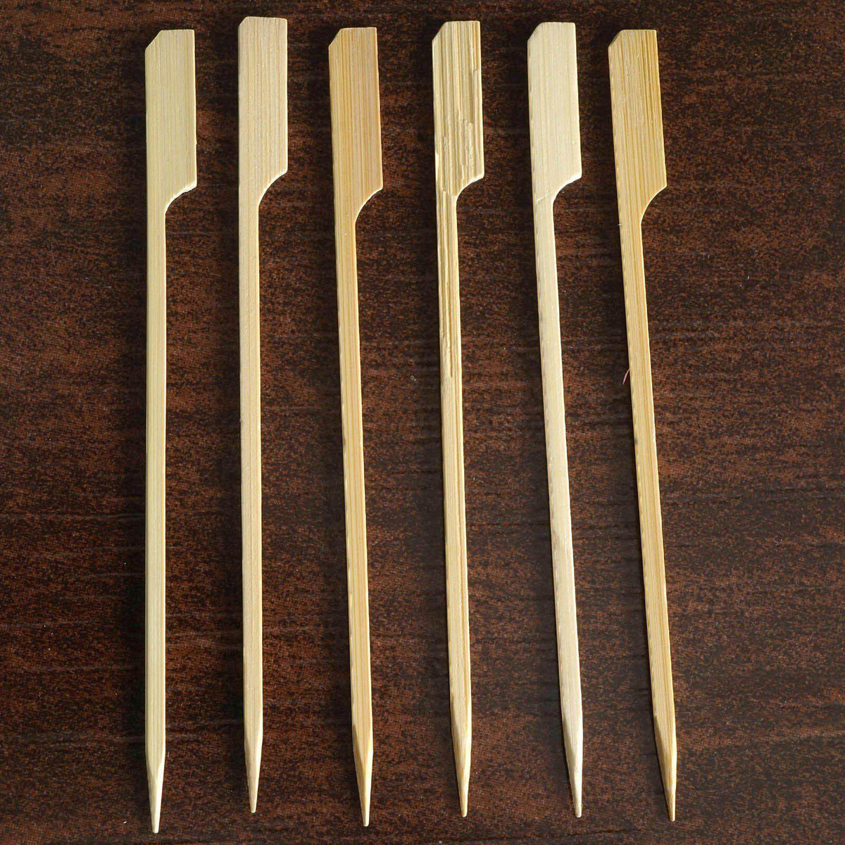 100-Pack Bamboo Skewers Paddle Shaped - Natural Eco Friendly Wooden Cocktail Picks for Food Display Party Snacks & Outdoor Cooking 6"