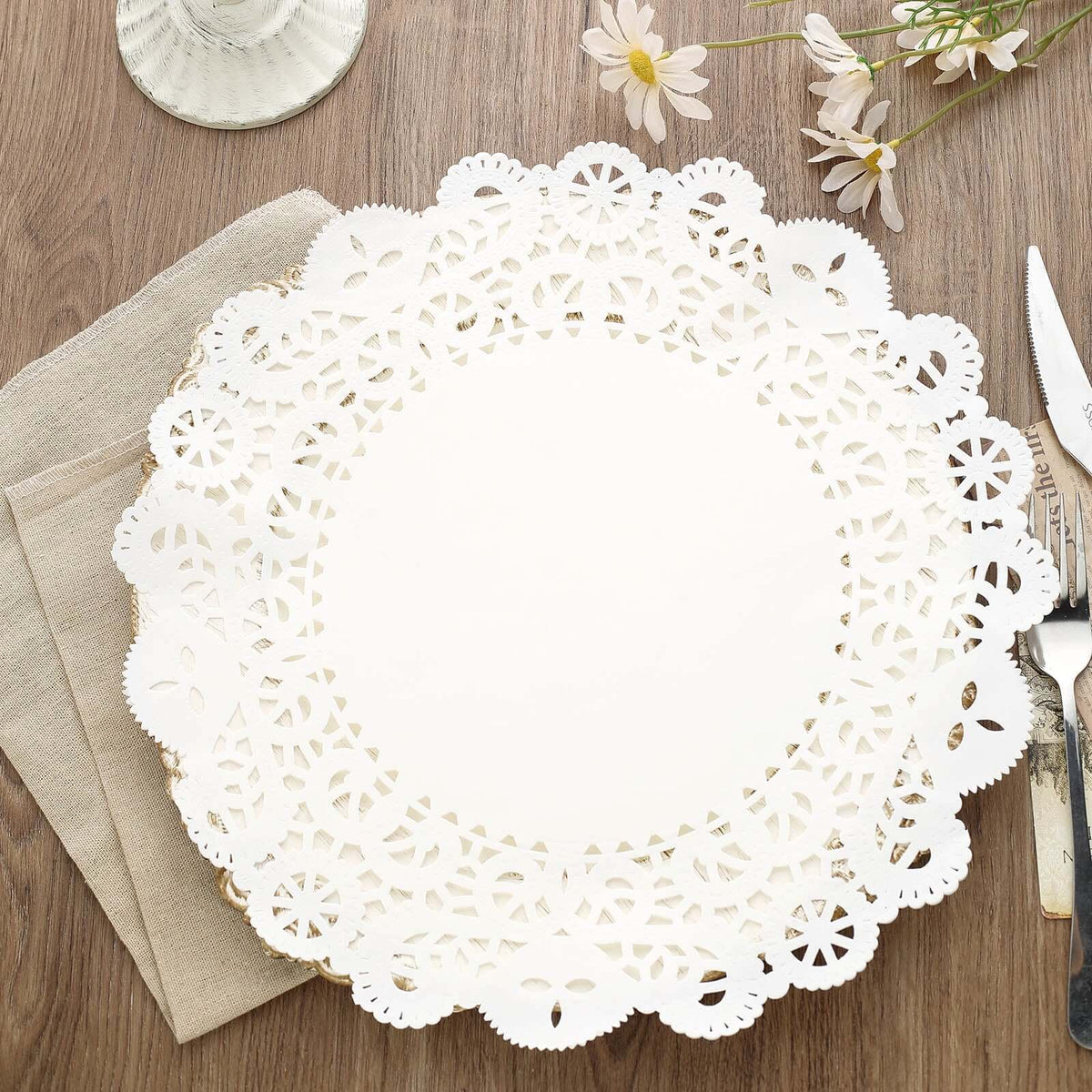 100 Pcs Paper 14" Round Placemats in White - Food Grade Lace Paper Doilies for Dessert Display & Table Decor