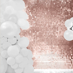10sq.ft Shiny Rose Gold Square Sequin Shimmer Wall Party Photo Backdrop, Active Spangle Wall Art Décor Panels - 10 Panels