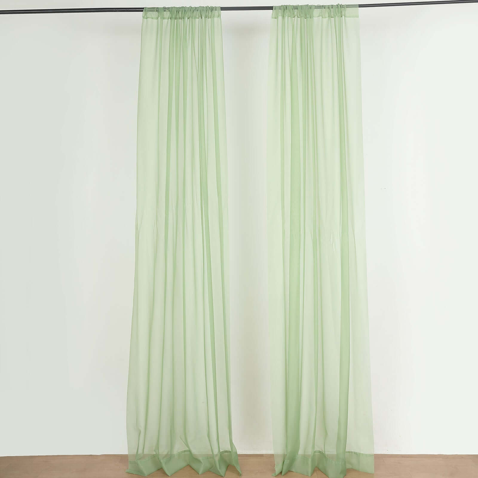 2 Pack Sage Green Sheer Chiffon Event Curtain Drapes, Durable Flame Resistant Premium Organza Backdrop Event Panels With Rod Pockets - 10ftx10ft