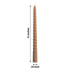 12-Pack Taper Candles Spiral Long Burn Wick Design Beige - Premium Unscented Wax Dinner Candle Sticks 11"