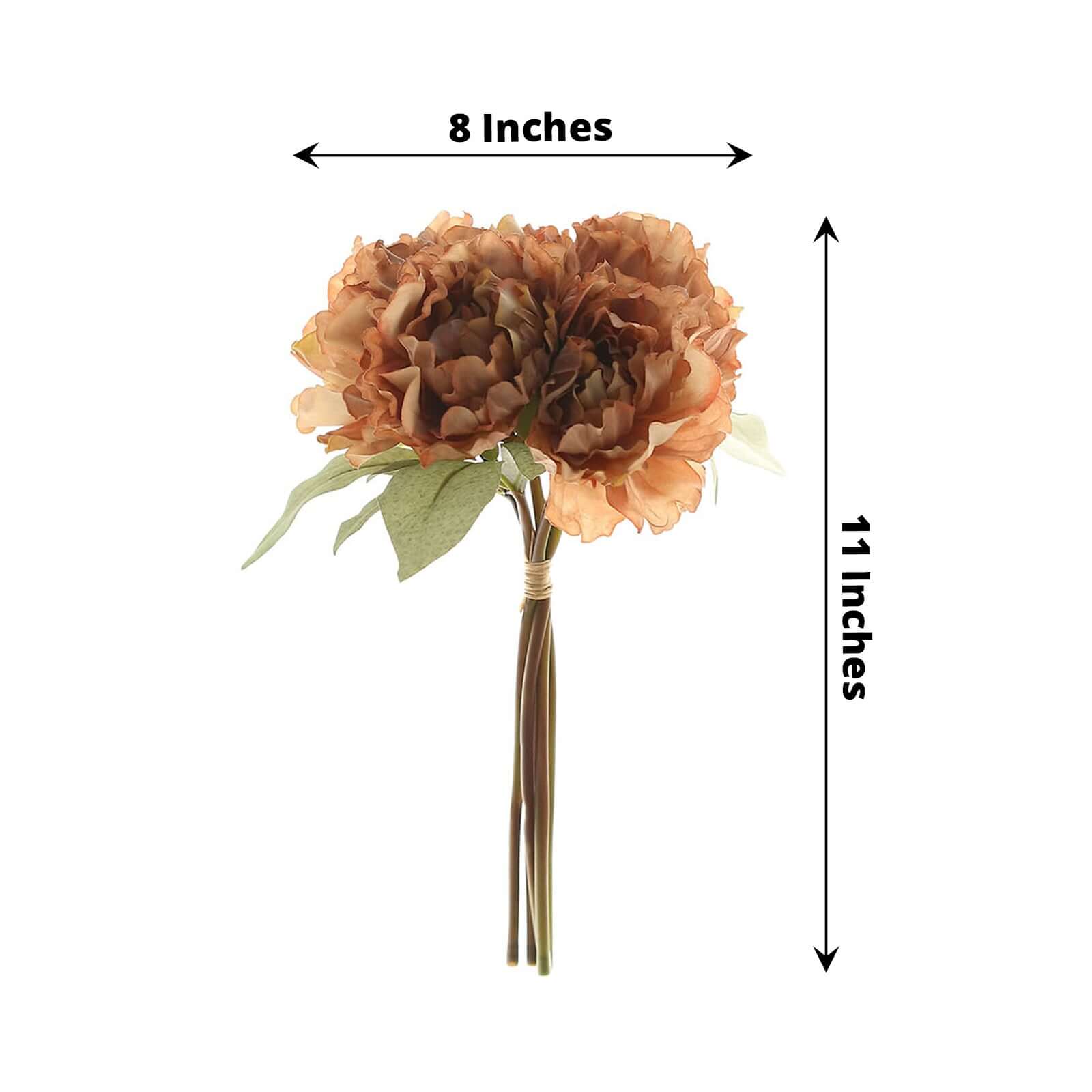 11" Dusty Rose Real Touch Artificial Silk Peonies Flower Bouquet