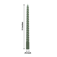 12 Pack 11" Dusty Sage Green Premium Unscented Spiral Wax Taper Candles, Long Burn Wick Dinner Candle Sticks