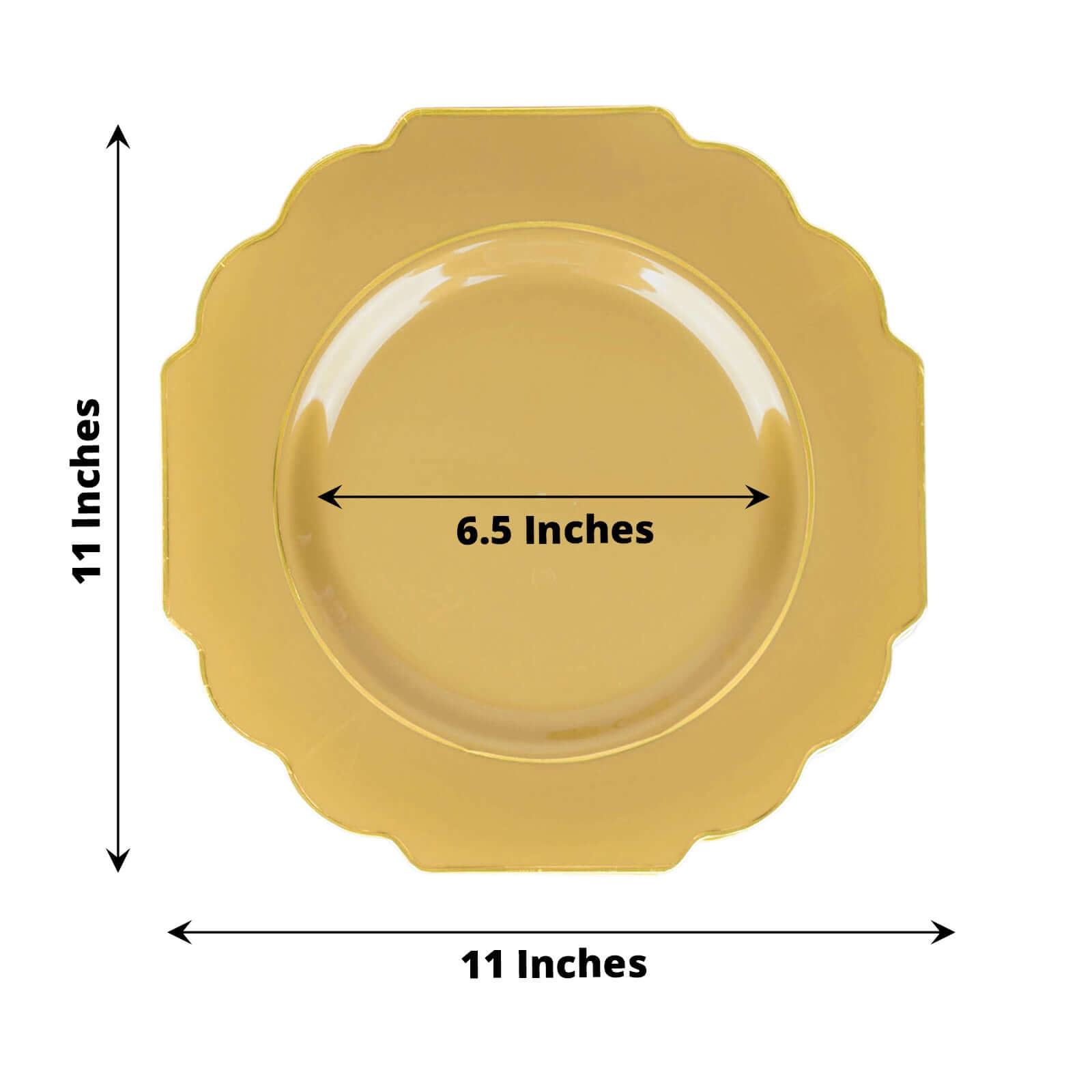 10-Pack Plastic Dinner Plates in Gold Baroque Design with Scalloped Gold Rim - Heavy Duty Disposable Party Plates for Events & Banquets 11"
