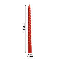 12-Pack Taper Candles Spiral Long Burn Wick Design Terracotta (Rust) - Premium Unscented Wax Dinner Candle Sticks 11"