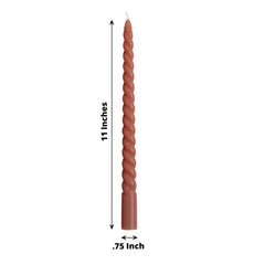 12-Pack Taper Candles Spiral Long Burn Wick Design Dark Nude - Premium Unscented Wax Dinner Candle Sticks 11"