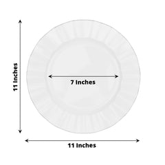 10-Pack Plastic 11" Round Dinner Plates in White Ruffled Rim with Gold Edging - Sturdy Disposable Dinnerware for Classy Events & Banquets