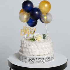 11 Pcs Balloon Cake Topper Clear, Gold and Navy Blue - Whimsical Clustered Mini Garland Cake Inserts DIY Party Decorations