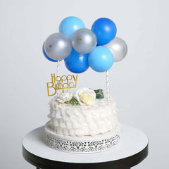 11 Pcs Balloon Cake Topper Light Blue, Royal Blue and Silver - Whimsical Clustered Mini Garland Cake Inserts DIY Party Decorations