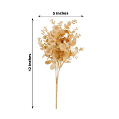 4-Pack Artificial Eucalyptus Leaves Decor Metallic Gold - Vibrant Faux Plant Spray Bush for Bridal Bouquets Floral Arrangements & Event Styling 12"