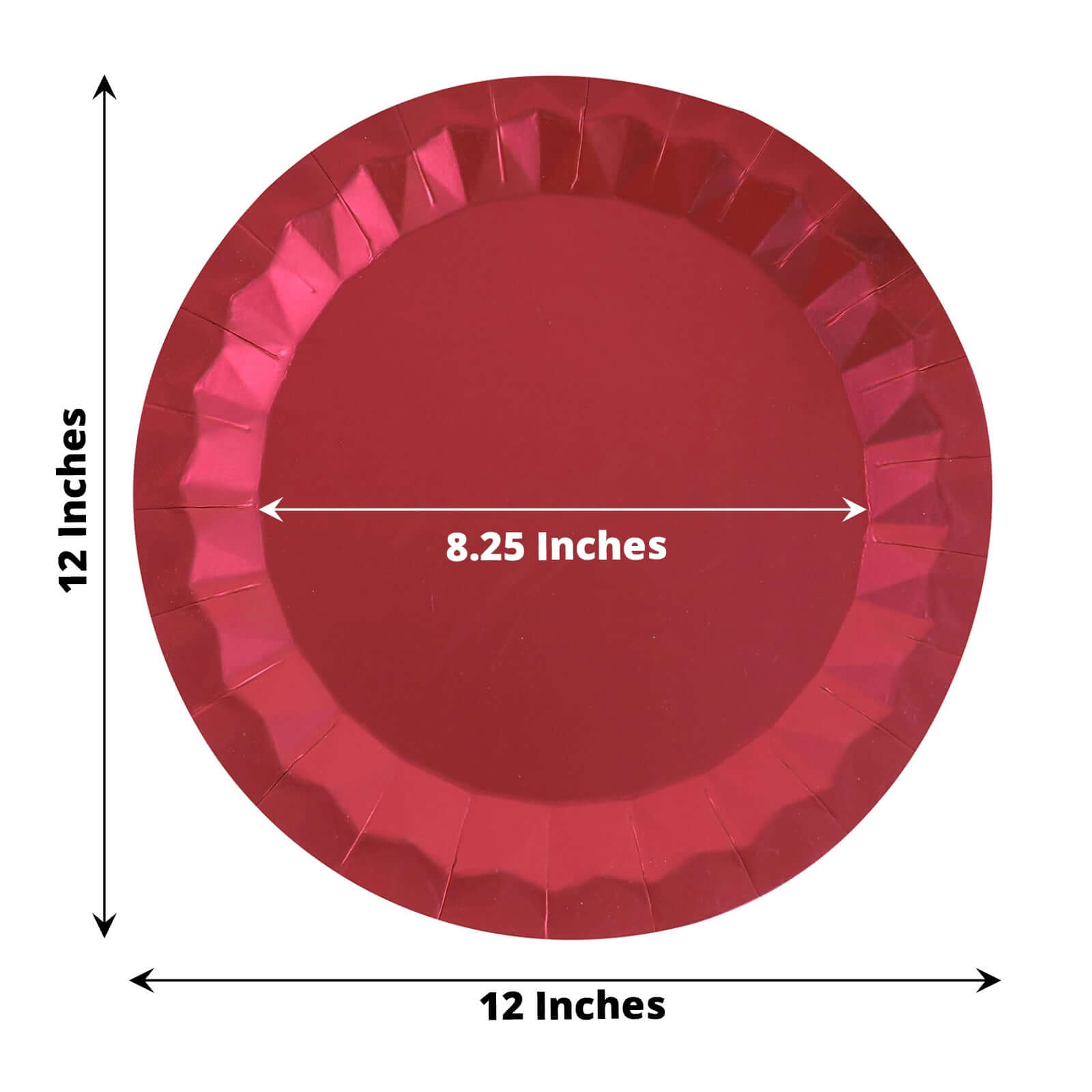 25-Pack Paper 12" Round Charger Plates in Burgundy with Geometric Prism Design - Disposable 400GSM Serving Trays