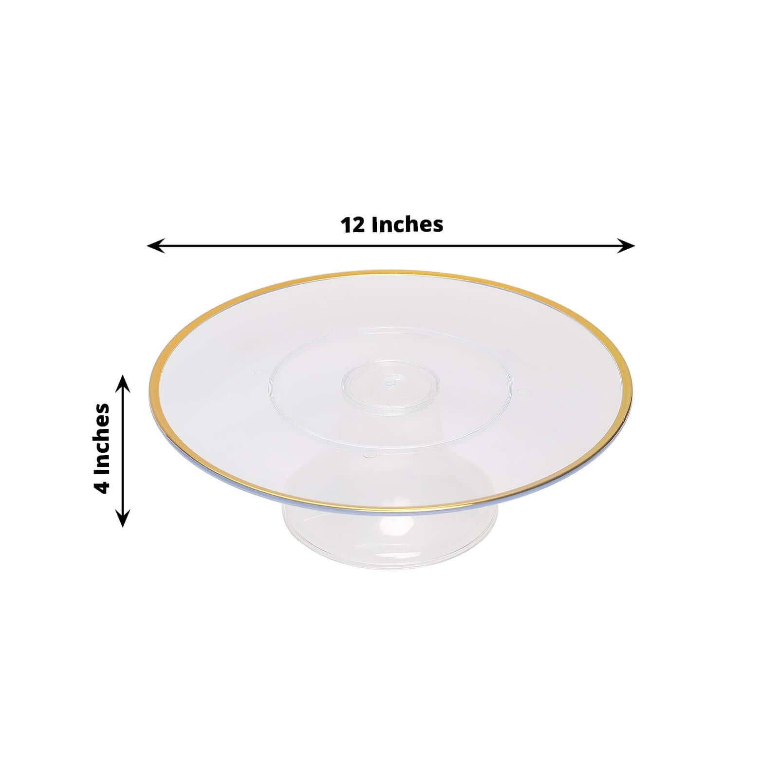 2-Pack Plastic Pedestal Cake Stands 12"Clear with Gold Rim - Classy Reusable Cupcake Dessert Display Riser for Home & Event Use