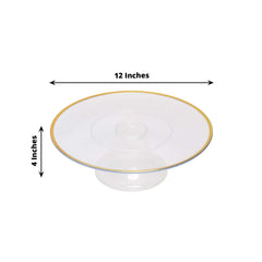 2-Pack Plastic Pedestal Cake Stands 12"Clear with Gold Rim - Classy Reusable Cupcake Dessert Display Riser for Home & Event Use