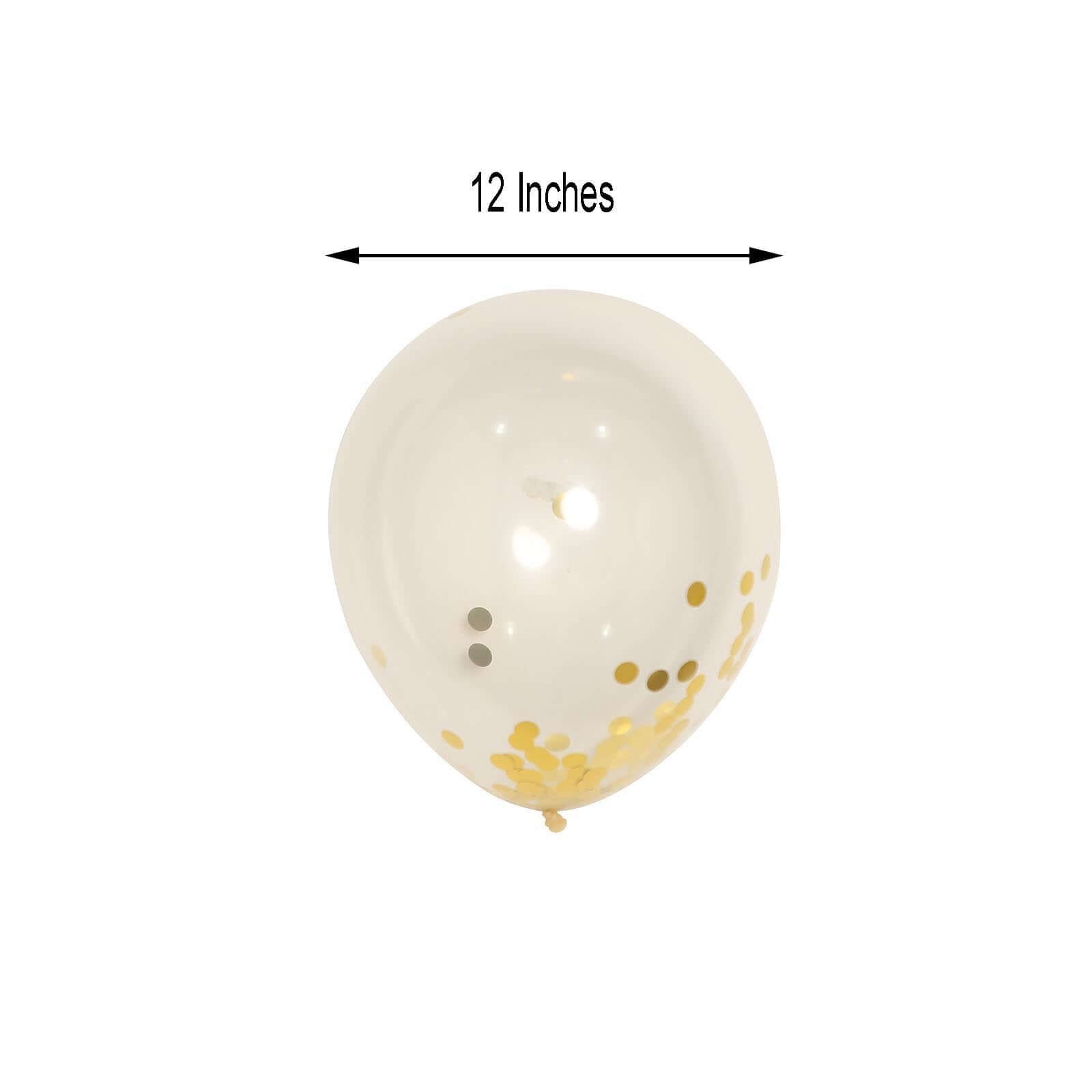 10 Pack 12" Clear Gold Confetti Filled Latex Helium or Air Balloons