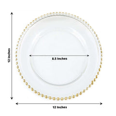 8-Pack Glass Round Charger Plates 12" in Gold with Beaded Rim, Event Tabletop Decorative Dinner Charger Tableware