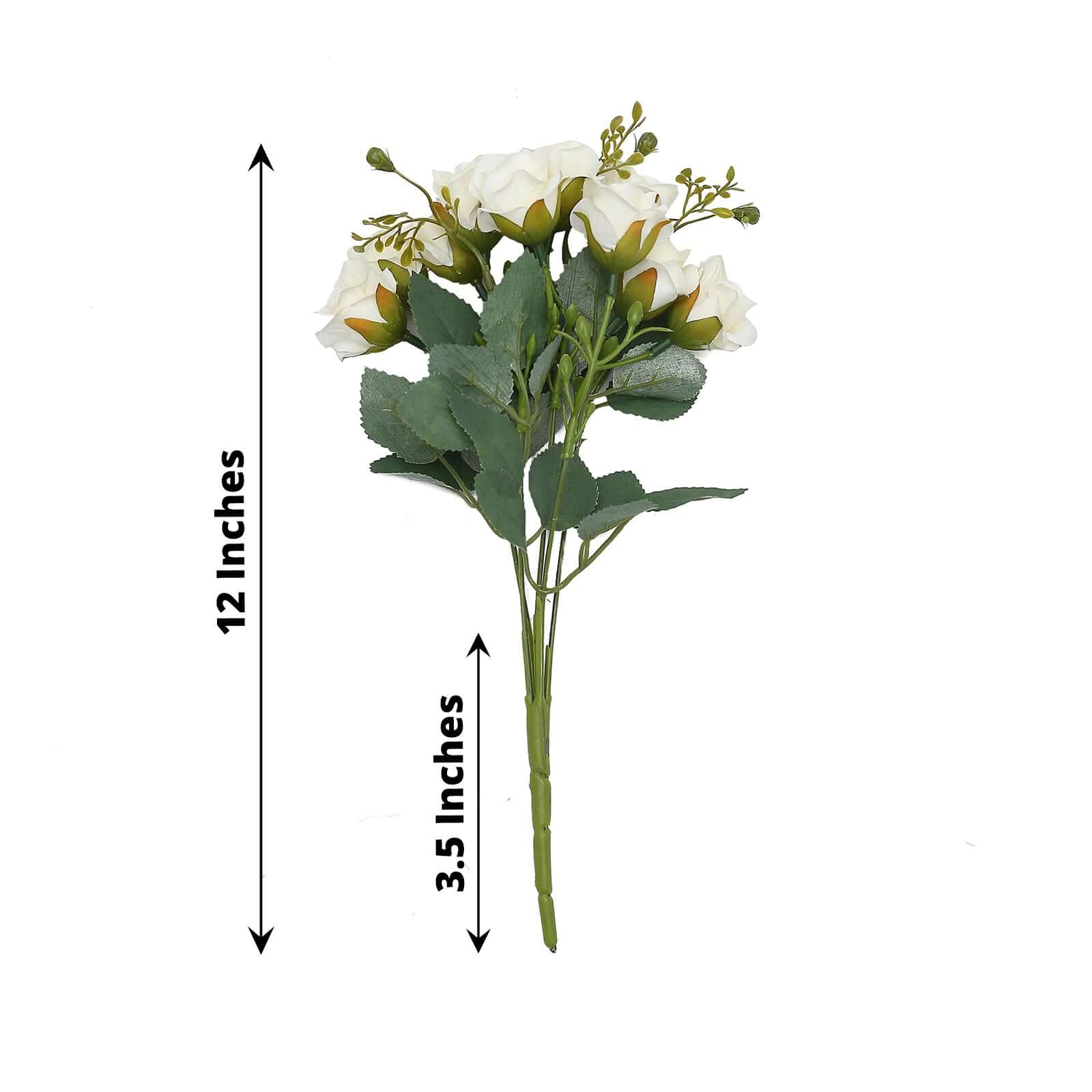 2 Pack 12" Ivory Artificial Open Rose Flower Arrangements, Small Faux Floral Bouquets