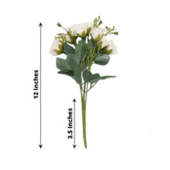 2 Pack 12" Ivory Artificial Open Rose Flower Arrangements, Small Faux Floral Bouquets