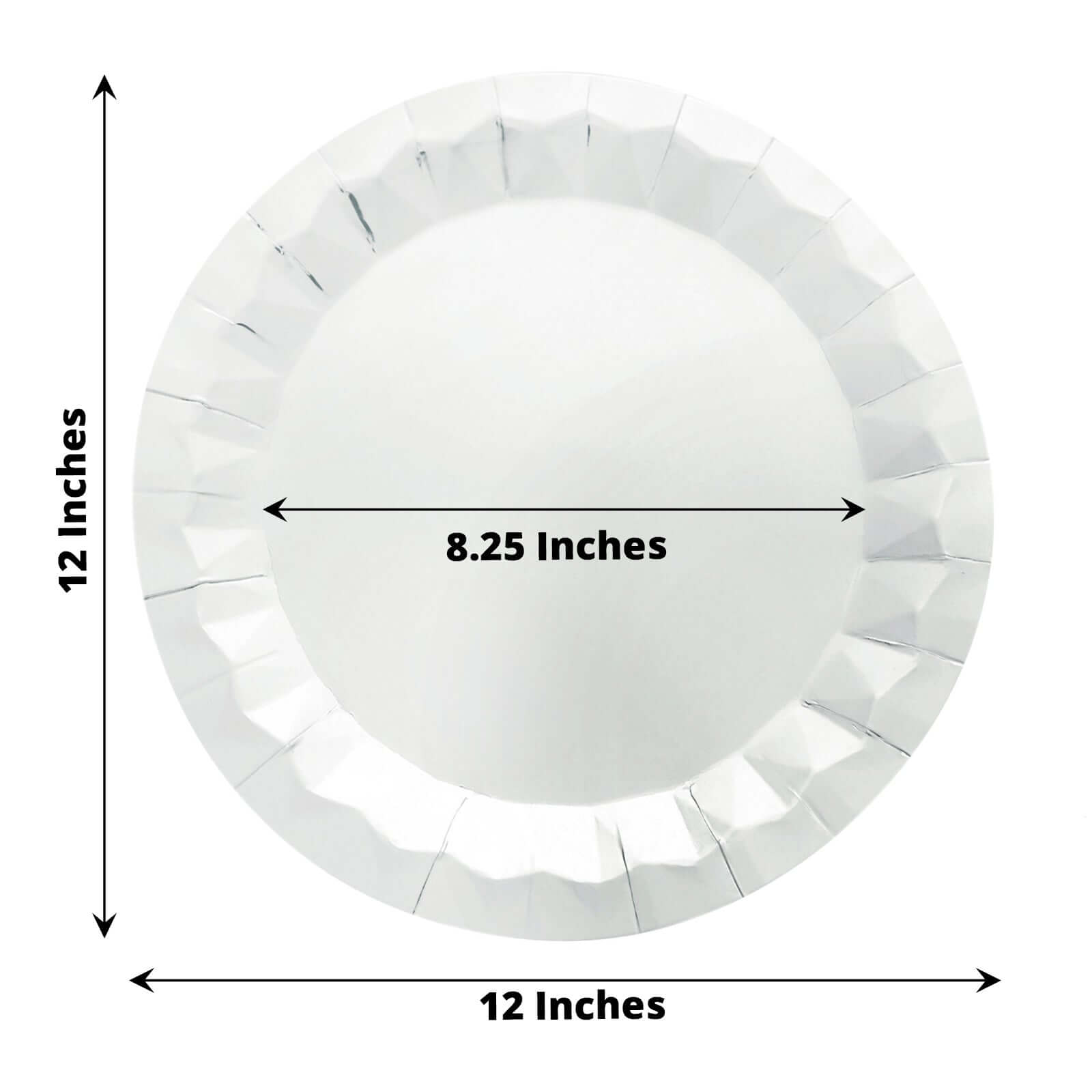25-Pack Paper 12" Round Charger Plates in Metallic Silver with Geometric Prism Design - Disposable 400GSM Serving Trays