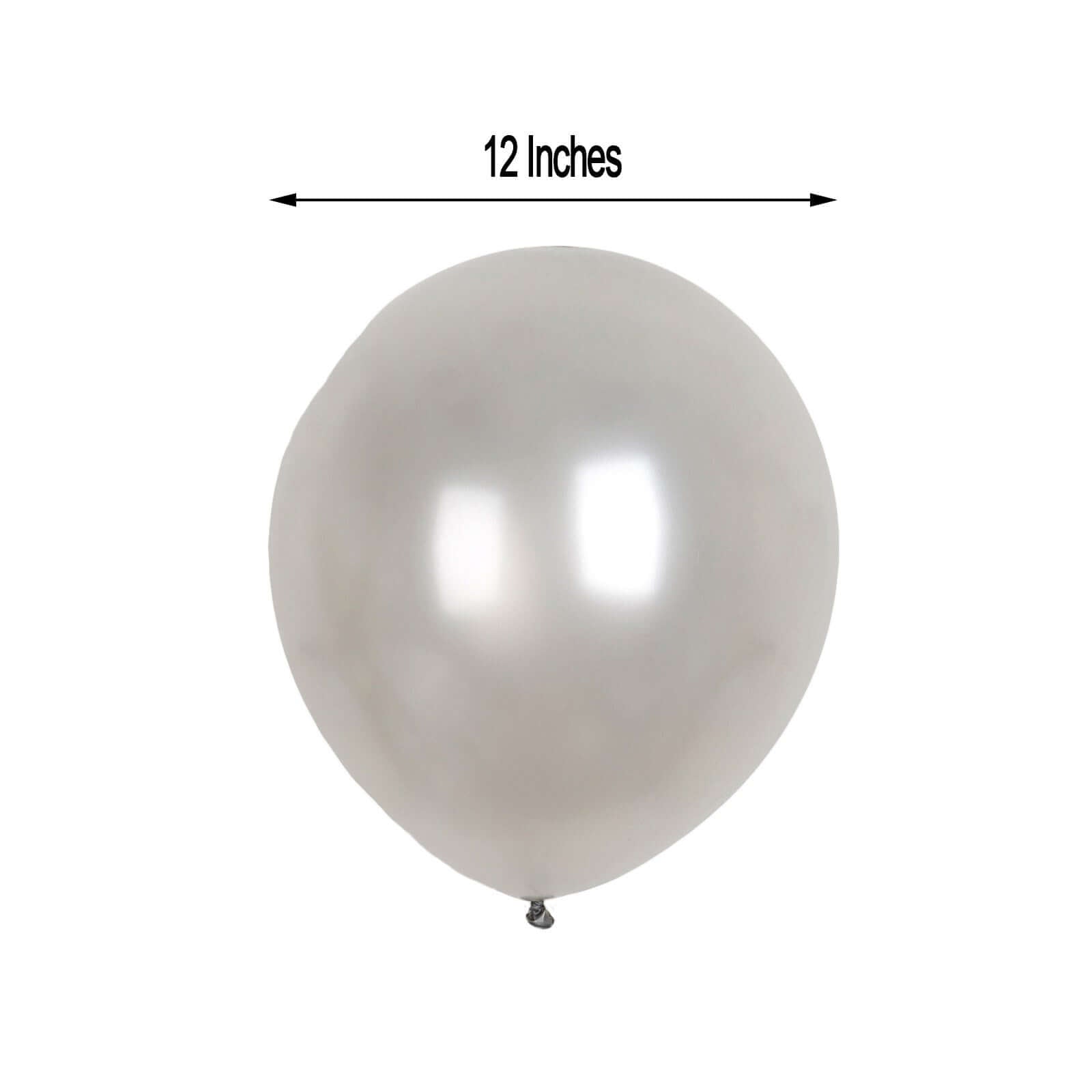 25 Pack 12" Shiny Pearl Silver Latex Helium, Air or Water Balloons