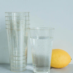 12-Pack Plastic Party Cups Clear Gold Glitter - Durable Disposable Tumblers for Drinks 17oz 5.5"