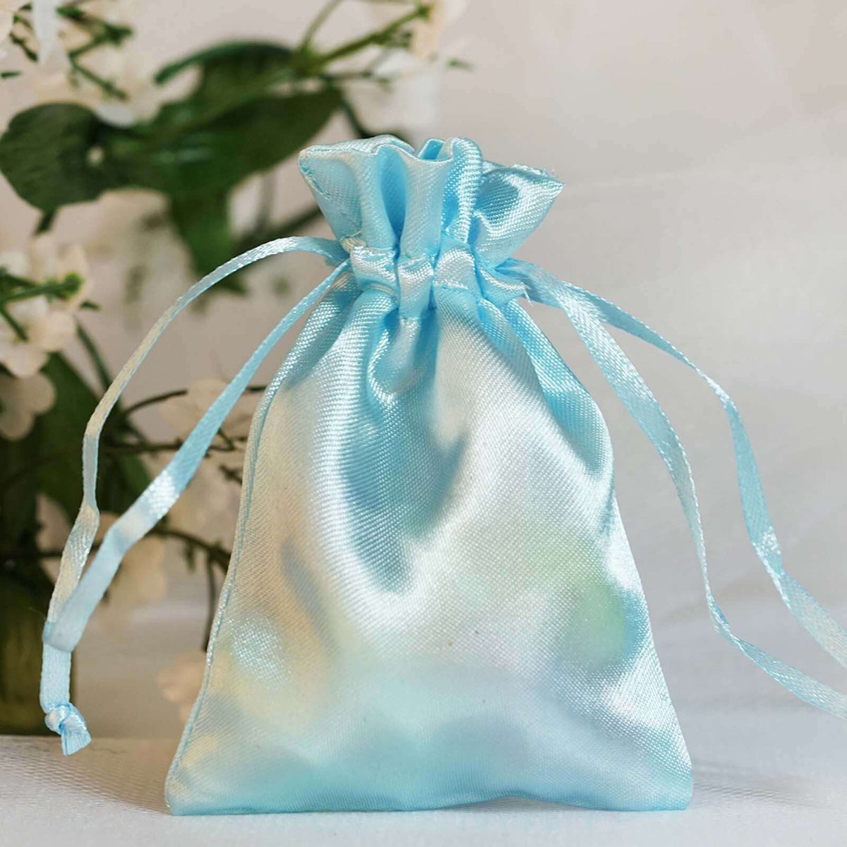 12 Pack 3" Light Blue Satin Drawstring Wedding Party Favor Gift Bags