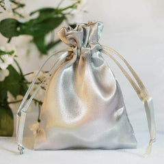12 Pack 3" Silver Satin Drawstring Wedding Party Favor Gift Bags