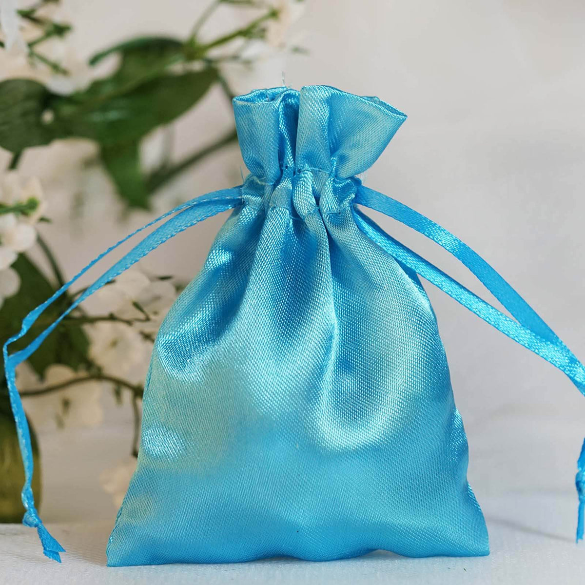 12 Pack 3" Turquoise Satin Drawstring Wedding Party Favor Gift Bags