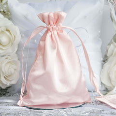 12 Pack 5"x7" Blush Satin Drawstring Wedding Party Favor Gift Bags, Drawstring Pouch Gift Bags