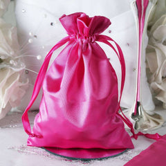 12 Pack 5"x7" Fuchsia Satin Drawstring Wedding Party Favor Gift Bags