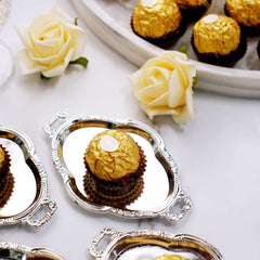 12-Pack Display Trays Party Favor Baroque Oval Design Silver - Mini Serving Platters for Sweets and Desserts 4.5"