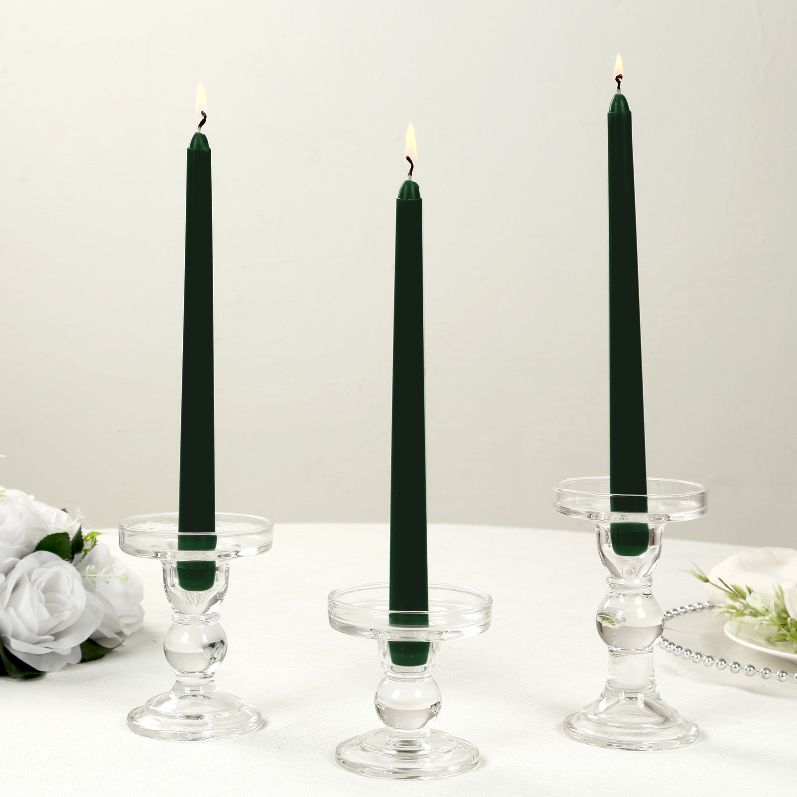 12-Pack Taper Candles Premium Wax Design Hunter Emerald Green - Unscented Candles for Upscale Settings 10"
