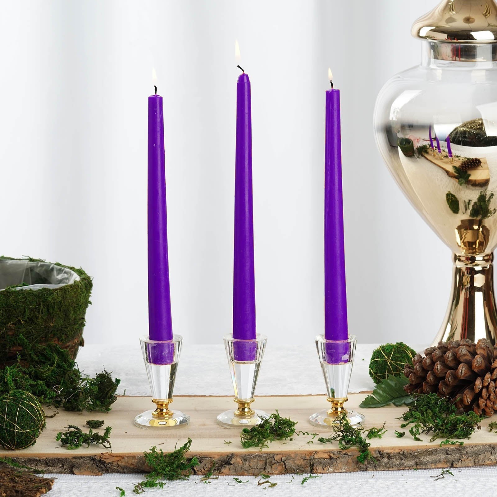 12-Pack Taper Candles Premium Wax Design Purple - Unscented Candles for Upscale Settings 10"