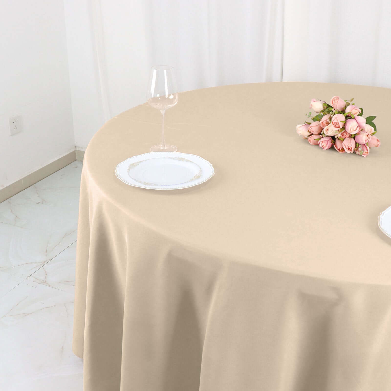 Polyester 120" Round Tablecloth Nude - Seamless Wrinkle-Resistant Table Cover